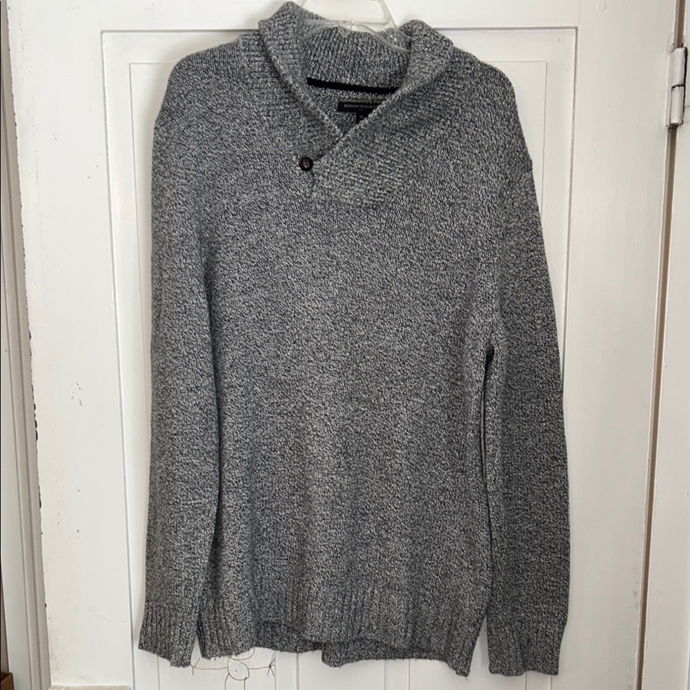 BANANA REPUBLIC Men’s Gray Sweater XL Shawl Collar Pullover Preppy Old Money
